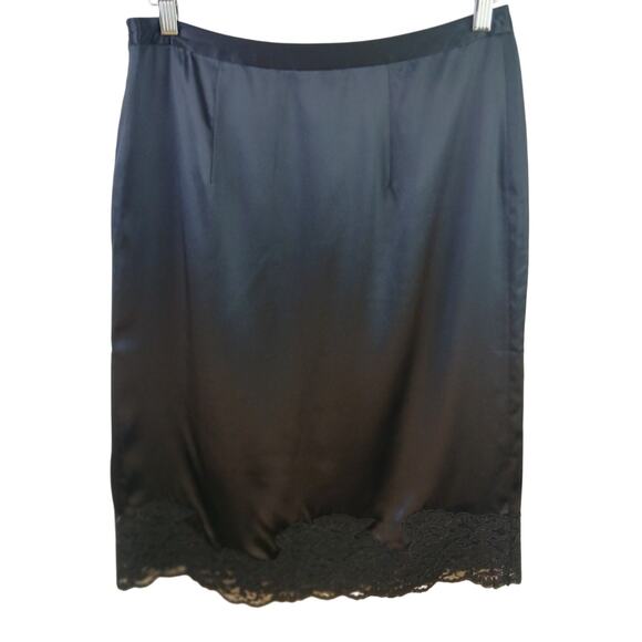 Banana Republic SZ 6 100% Silk Lingerie Style Pencil Skirt With Lace Hem Black - Picture 6 of 7